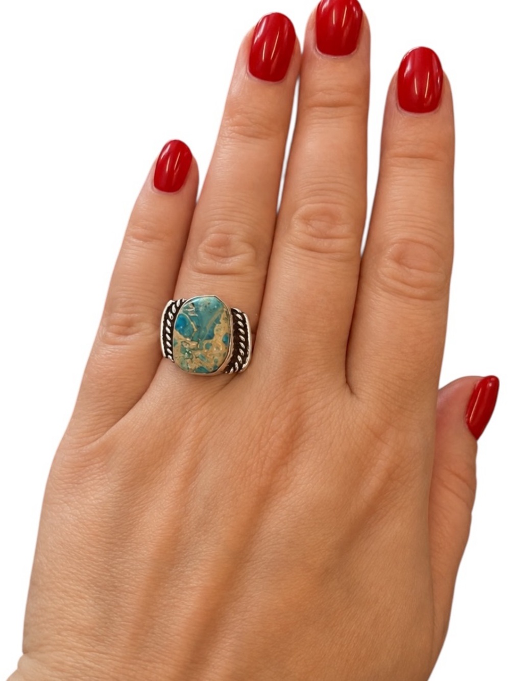 Blue Sea Sediment Jasper Gemstone Ring Size 9 - Picture 5 of 6